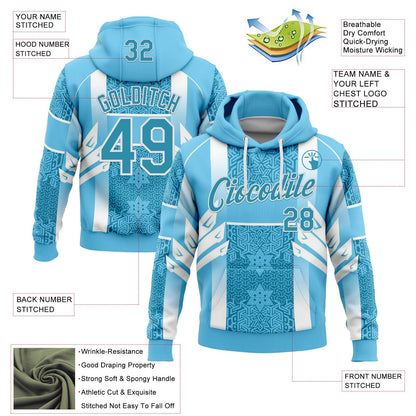 Custom Stitched Blue Panther Blue-White 3D Pattern Design Argentine Inspired Geometric Shape Sportswear Pullover Sweatshirt Hoodie