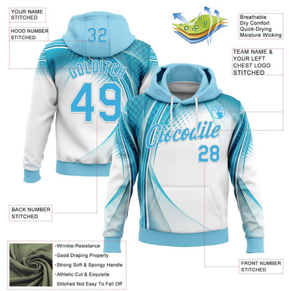 Custom Stitched Blue Sky Blue-White 3D Pattern Design Argentine Inspired Geometric Shape Sportswear Pullover Sweatshirt Hoodie