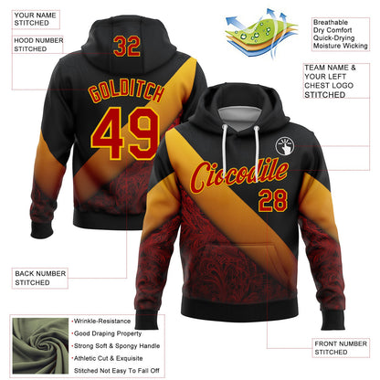 Custom Stitched Black Red-Yellow 3D Pattern Design Germany Inspired Geometric Tribal Sportswear Pullover Sweatshirt Hoodie
