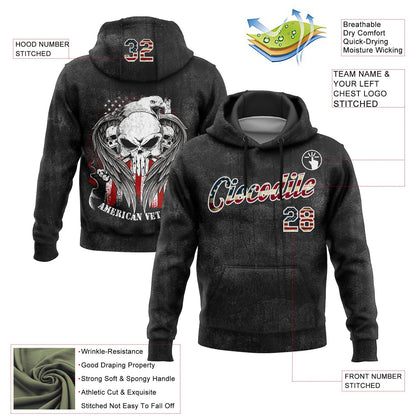 Custom Stitched Black Vintage USA Flag-White 3D American Flag Retro Distressed Veteran Skull Grunge Sports Pullover Sweatshirt Hoodie