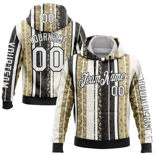 Custom White Black-Cream 3D Halloween Pumpkin Spooky Stripe Sports Pullover Sweatshirt Hoodie