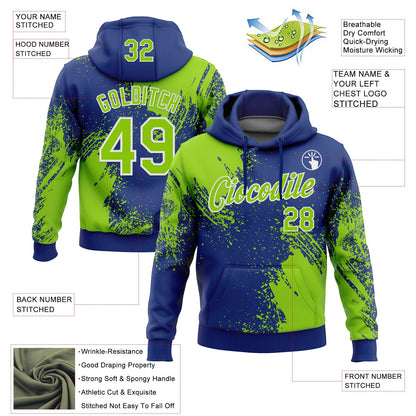 Custom Stitched Royal Neon Green-White 3D Pattern Design Abstract Brush Stroke Sports Pullover Sweatshirt Hoodie