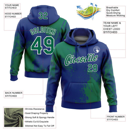 Custom Stitched Royal Kelly Green-White 3D Pattern Design Abstract Brush Stroke Sports Pullover Sweatshirt Hoodie