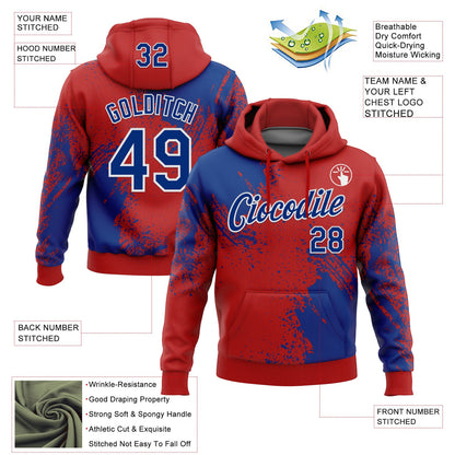 Custom Stitched Red Royal-White 3D Pattern Design Abstract Brush Stroke Sports Pullover Sweatshirt Hoodie