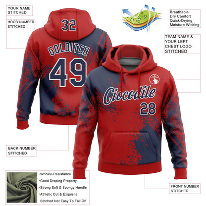 Custom Stitched Red Navy-White 3D Pattern Design Abstract Brush Stroke Sports Pullover Sweatshirt Hoodie