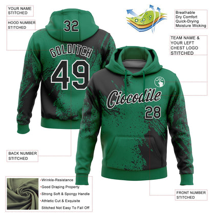 Custom Stitched Kelly Green Black-White 3D Pattern Design Abstract Brush Stroke Sports Pullover Sweatshirt Hoodie