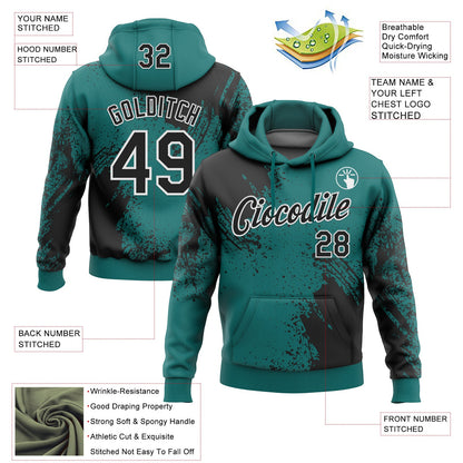 Custom Stitched Teal Black-White 3D Pattern Design Abstract Brush Stroke Sports Pullover Sweatshirt Hoodie