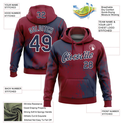 Custom Stitched Crimson Navy-White 3D Pattern Design Abstract Brush Stroke Sports Pullover Sweatshirt Hoodie