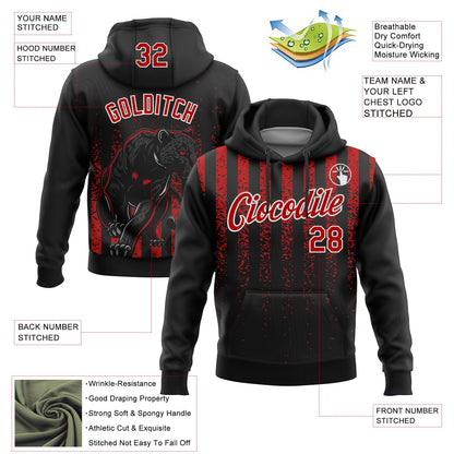 Custom Stitched Black Red-White 3D Pattern Design Animal Leopard Grunge Art Sports Pullover Sweatshirt Hoodie