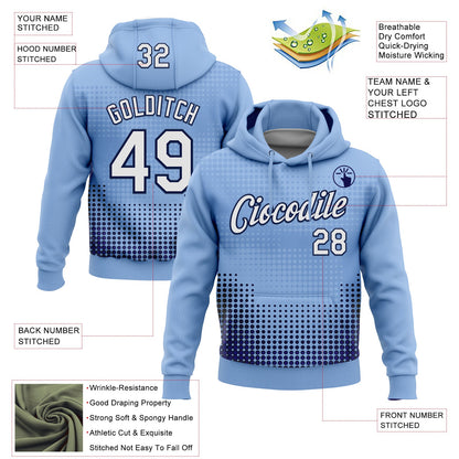 Custom Stitched Light Blue White Navy-Black 3D Pattern Design Modern Polka Dot Sports Pullover Sweatshirt Hoodie