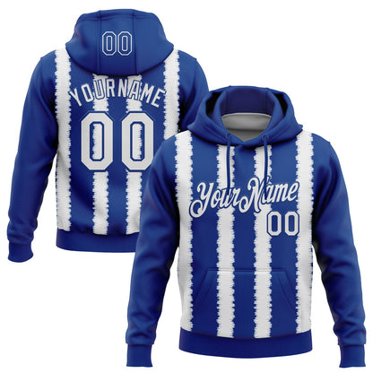 Custom Stitched Royal White 3D Pattern Design Line Sports Pullover Sweatshirt Hoodie