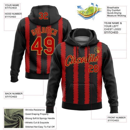 Custom Stitched Black Red-Old Gold 3D Pattern Design Line Sports Pullover Sweatshirt Hoodie