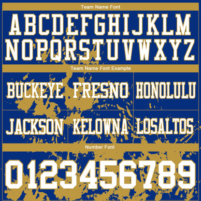 Custom Royal White-Old Gold 3D Pattern Splash Authentic Football Jersey