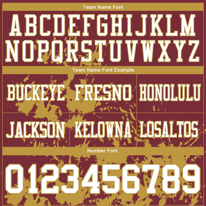 Custom Burgundy White-Old Gold 3D Pattern Splash Authentic Football Jersey