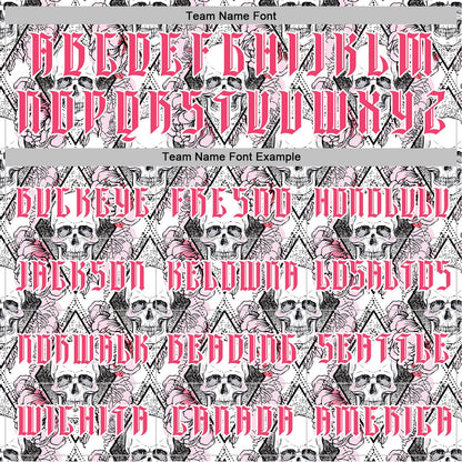 Custom White Neon Pink-Black 3D Skull Roses Gothic Geometric Diamond Grid Sports Pullover Sweatshirt Hoodie