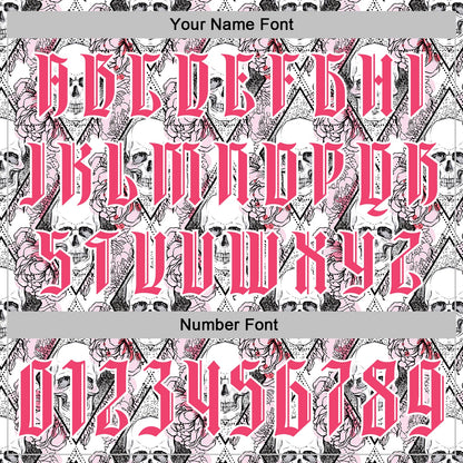 Custom White Neon Pink-Black 3D Skull Roses Gothic Geometric Diamond Grid Sports Pullover Sweatshirt Hoodie
