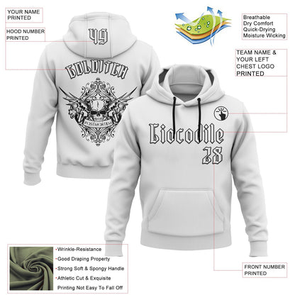 Custom White Black 3D Skull Gothic Postmortem Vintage Sports Pullover Sweatshirt Hoodie