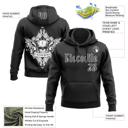 Custom Black White 3D Skull Gothic Postmortem Vintage Sports Pullover Sweatshirt Hoodie
