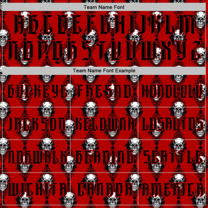 Custom Red Black 3D Skull Gothic Floral Pattern Diamond Grid Sports Pullover Sweatshirt Hoodie