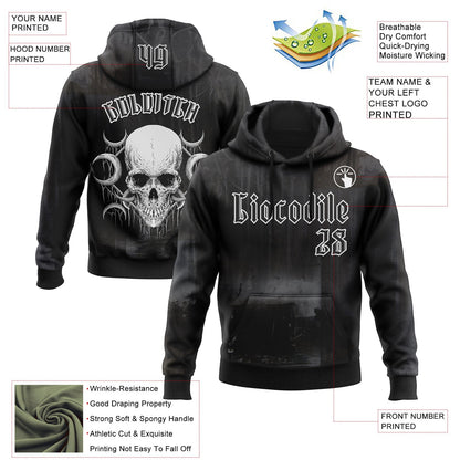 Custom Black White 3D Skull Gothic Vintage Grunge Art Sports Pullover Sweatshirt Hoodie