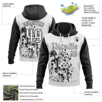Custom White Black 3D Skull Gothic Floral Sports Pullover Sweatshirt Hoodie