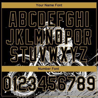 Custom Stitched Black Old Gold 3D Pattern Design Motorcycle Motocross Racing Sports Pullover Sweatshirt Hoodie