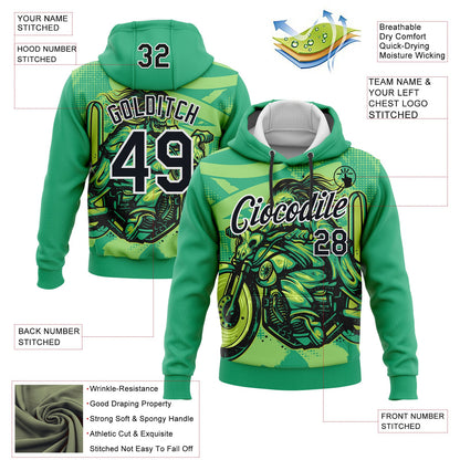 Custom Stitched Green Black-White 3D Pattern Design Motorcycle Motocross Skull Racing Sports Pullover Sweatshirt Hoodie