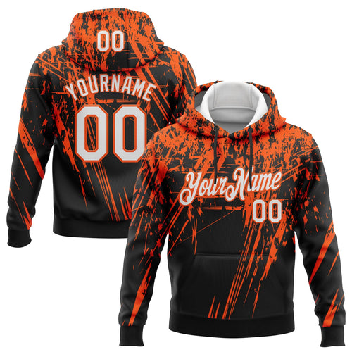 Custom Stitched Black White-Orange 3D Pattern Design Splash Grunge Art Sports Pullover Sweatshirt Hoodie