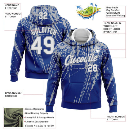 Custom Stitched Royal White-Gray 3D Pattern Design Splash Grunge Art Sports Pullover Sweatshirt Hoodie