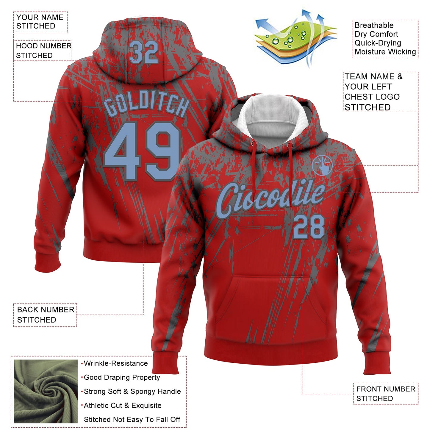Custom Stitched Red Light Blue-Steel Gray 3D Pattern Design Splash Grunge Art Sports Pullover Sweatshirt Hoodie