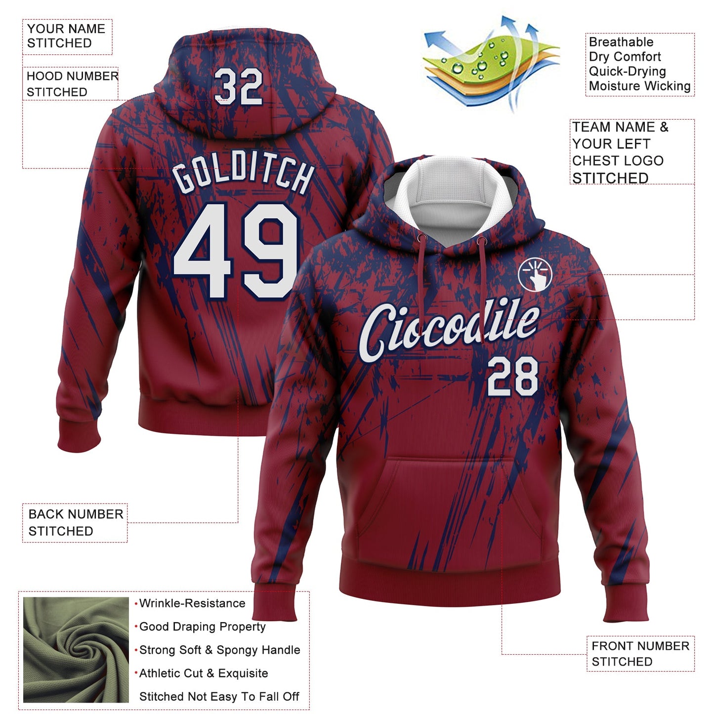 Custom Stitched Crimson White-Navy 3D Pattern Design Splash Grunge Art Sports Pullover Sweatshirt Hoodie