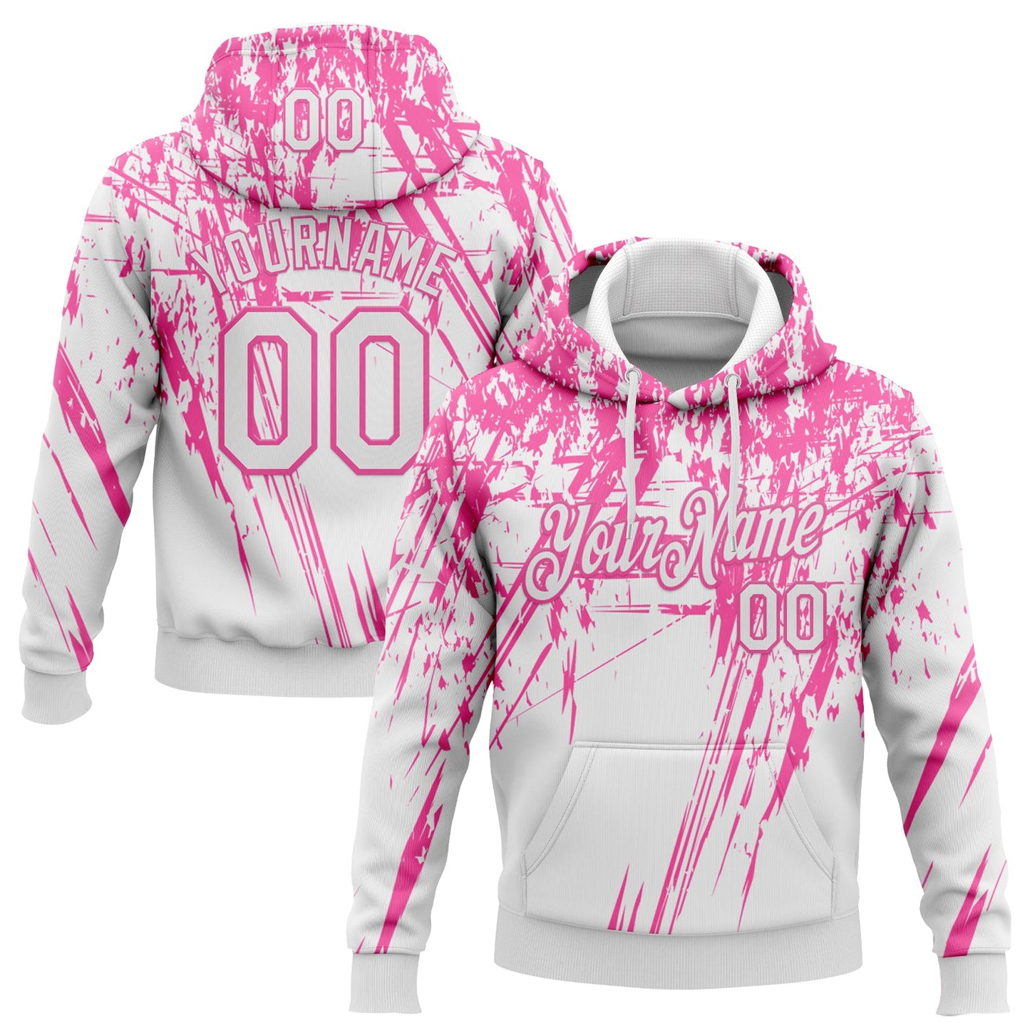 Custom Stitched White Pink 3D Pattern Design Splash Grunge Art Sports Pullover Sweatshirt Hoodie
