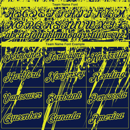 Custom Stitched Navy Neon Yellow 3D Pattern Design Splash Grunge Art Sports Pullover Sweatshirt Hoodie