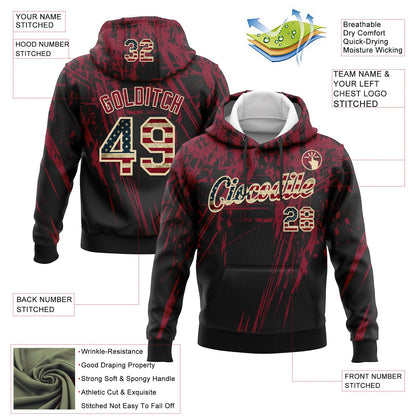 Custom Stitched Black Vintage USA Flag Crimson-Cream 3D Pattern Design Splash Grunge Art Sports Pullover Sweatshirt Hoodie