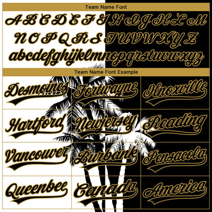 Custom Stitched Black White-Old Gold 3D Hawaii Coconut Trees Sports Pullover Sweatshirt Hoodie