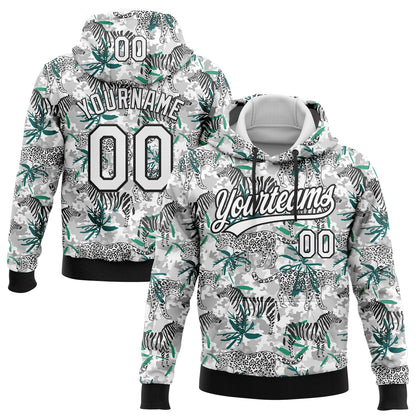 Custom Stitched Camo White-Black 3D Tropical Jungle Animal Sports Pullover Sweatshirt Salute To Service Hoodie