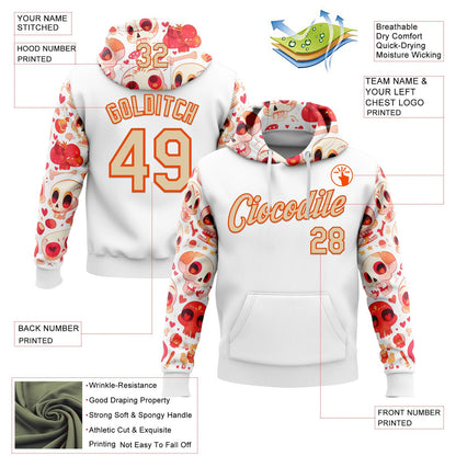 Custom White City Cream-Orange 3D Skull Heart Sports Pullover Sweatshirt Hoodie