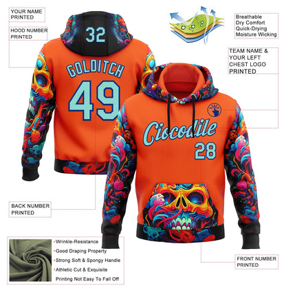 Custom Orange Ice Blue-Royal 3D Skull Chromatic Sports Pullover Sweatshirt Hoodie