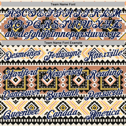 Custom Stitched Cream Navy Gray Yellow-White 3D Mexico Aztec Pattern Sports Pullover Sweatshirt Hoodie