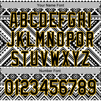 Custom Stitched White Black-Gold 3D Mexico Aztec Pattern Sports Pullover Sweatshirt Hoodie