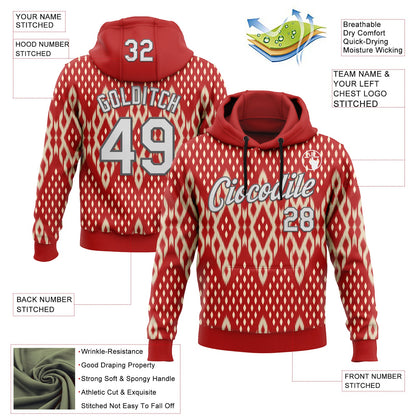 Custom Stitched Red White Cream-Steel Gray 3D Mexico Aztec Pattern Sports Pullover Sweatshirt Hoodie
