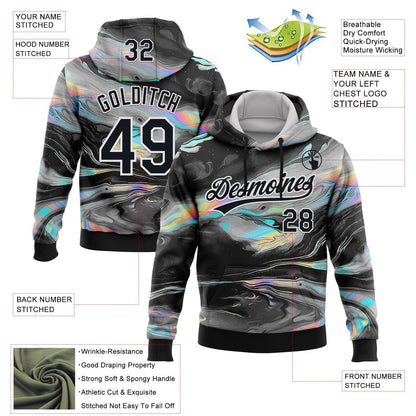 Custom Stitched Black White 3D Pattern Design Abstract Psychedelic Fluid Art Sports Pullover Sweatshirt Hoodie
