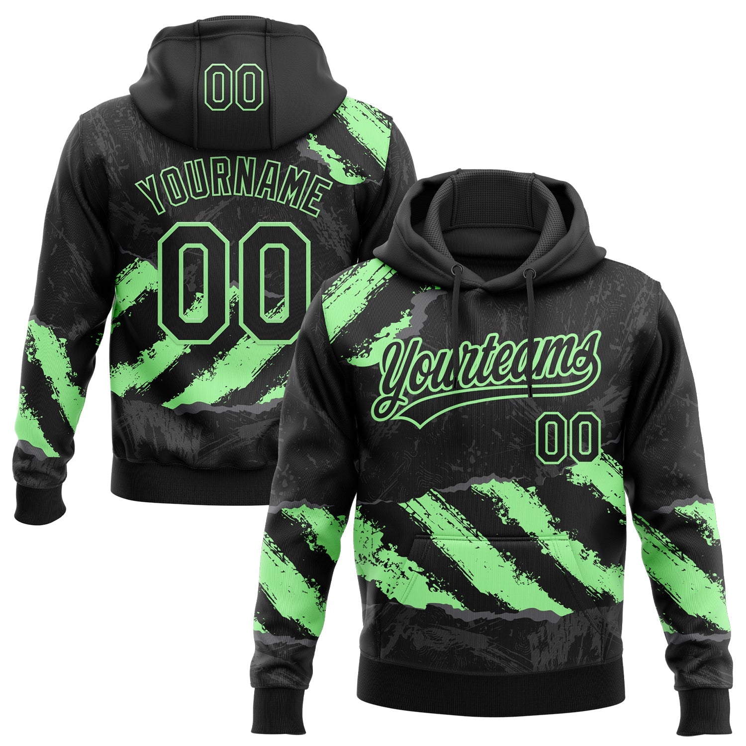 Custom Stitched Black Pea Green-Steel Gray 3D Pattern Design Splash Sports Pullover Sweatshirt Hoodie