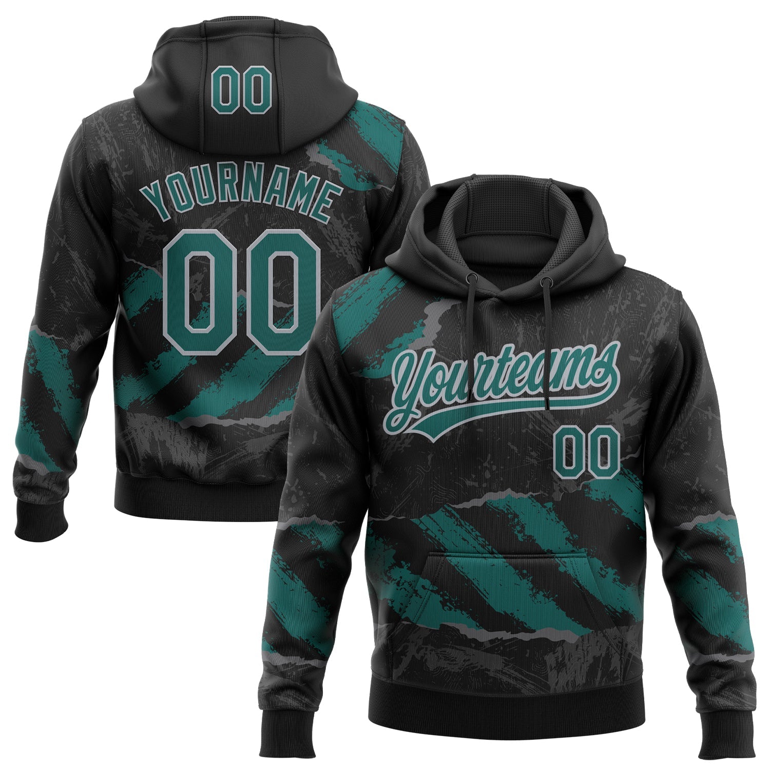 Custom Stitched Black Midnight Green Steel Gray-Gray 3D Pattern Design Splash Sports Pullover Sweatshirt Hoodie