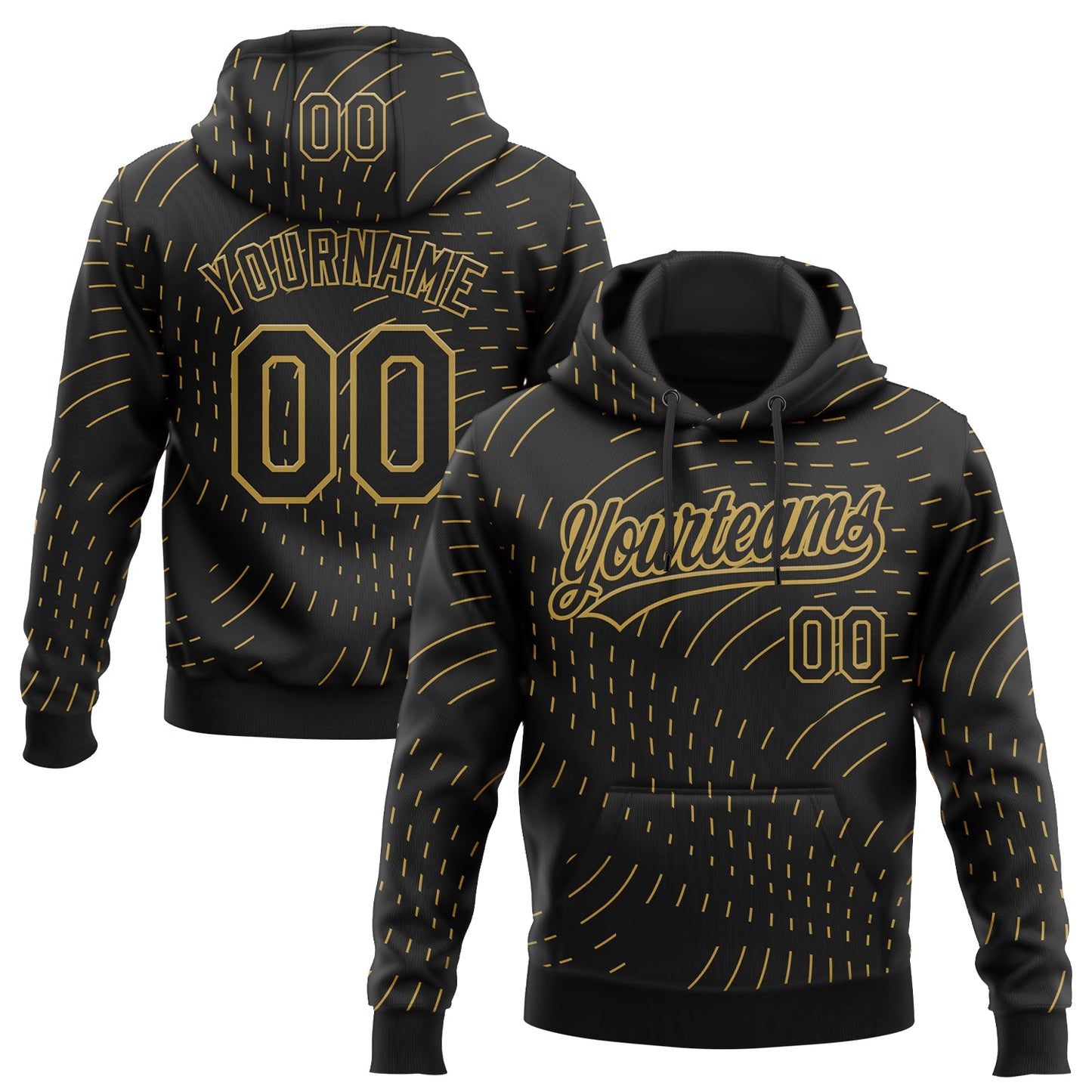 Custom Stitched Black Old Gold 3D Pattern Design Line Sportswear Pullover Sweatshirt Hoodie