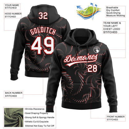 Custom Stitched Black White-Red 3D Pattern Design Line Sportswear Pullover Sweatshirt Hoodie