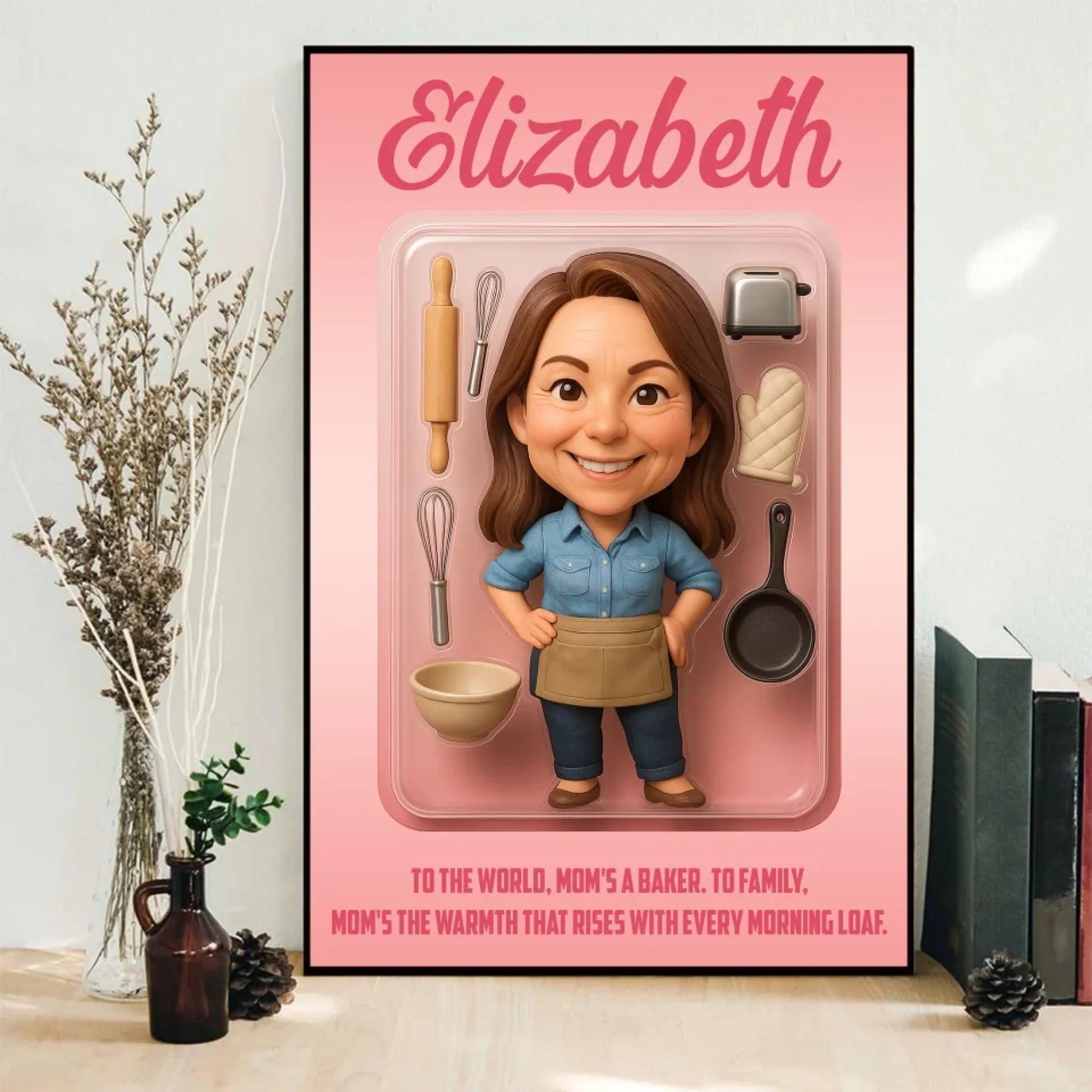 Mother’s Day Gift for Baker Mom - Custom Chibi Photo & Name – Personalized Wall Art - Custom Choo