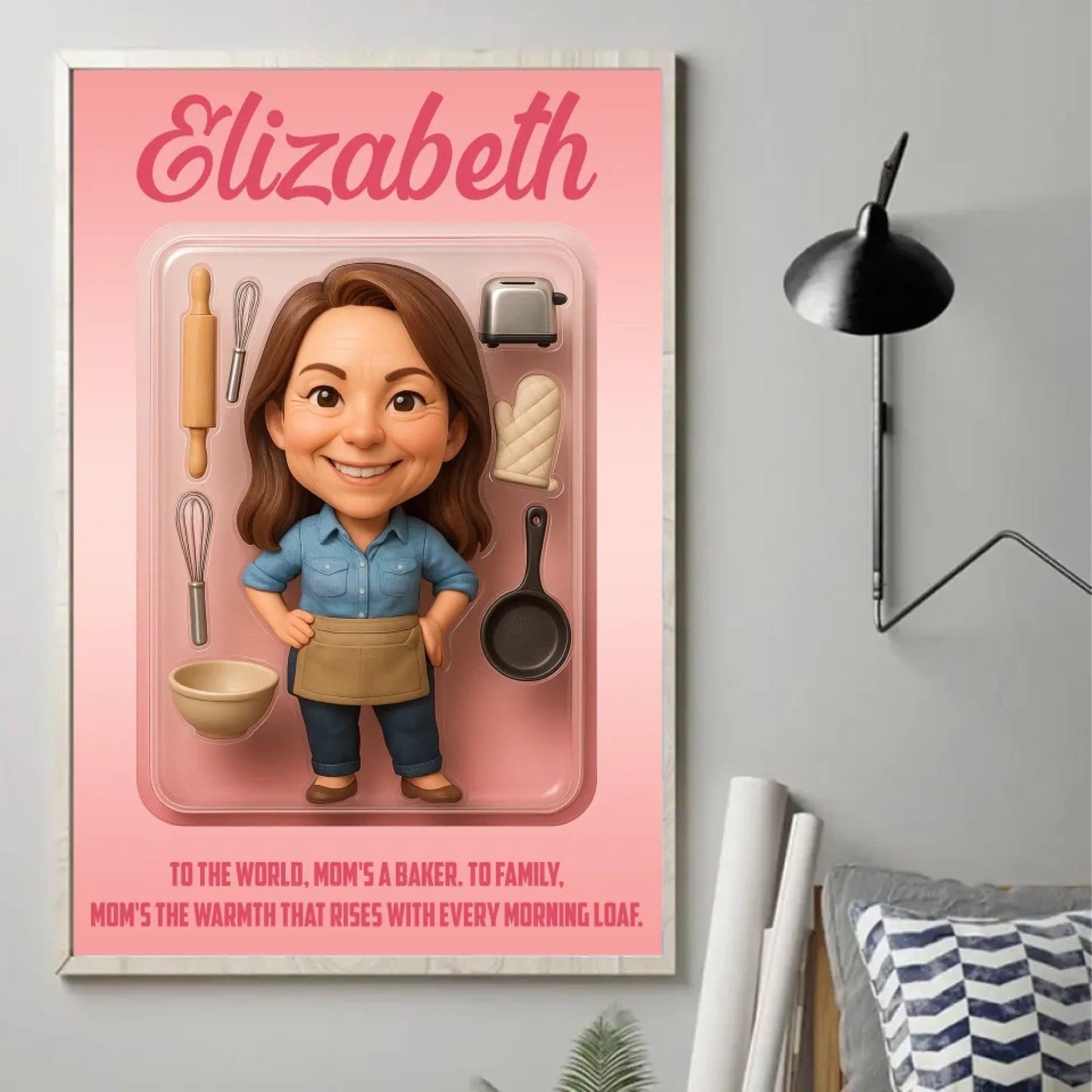 Mother’s Day Gift for Baker Mom - Custom Chibi Photo & Name – Personalized Wall Art - Custom Choo