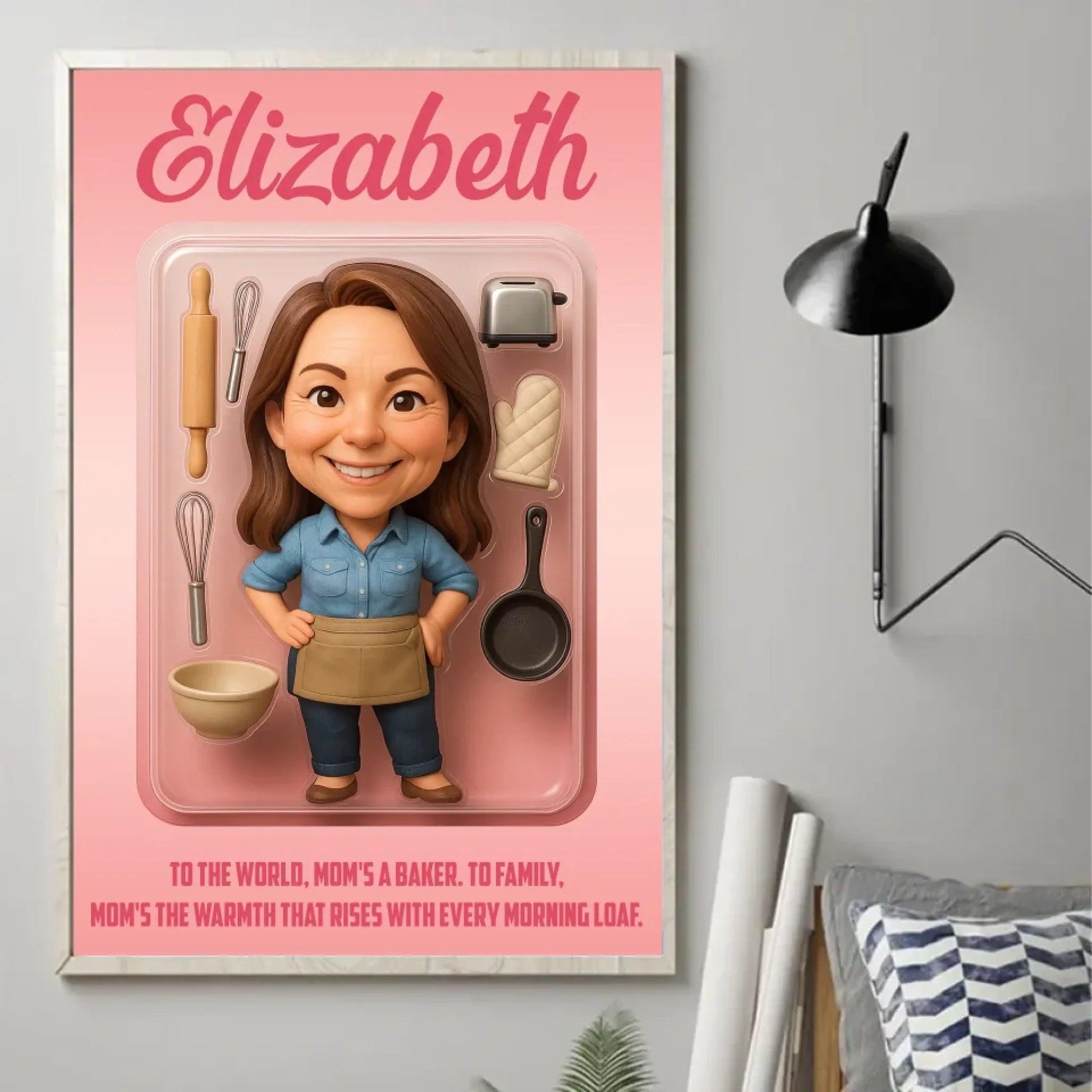 Mother’s Day Gift for Baker Mom - Custom Chibi Photo & Name – Personalized Wall Art - Custom Choo