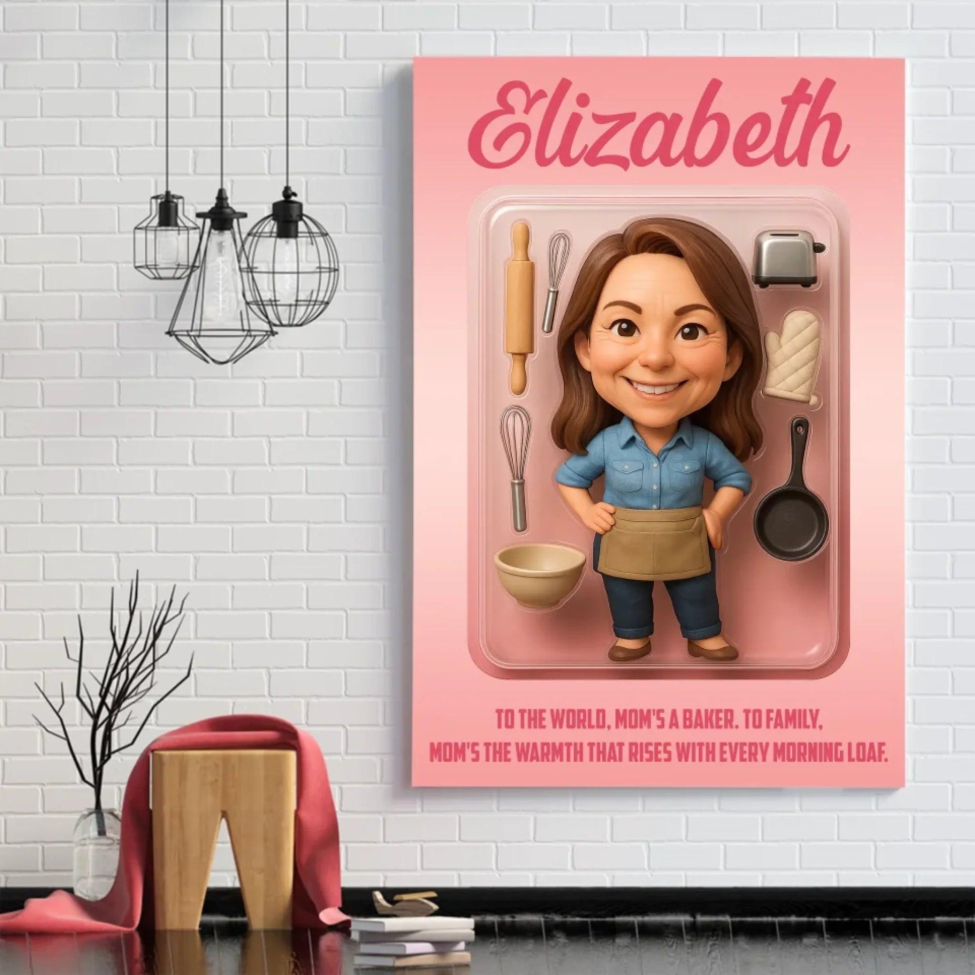 Mother’s Day Gift for Baker Mom - Custom Chibi Photo & Name – Personalized Wall Art - Custom Choo